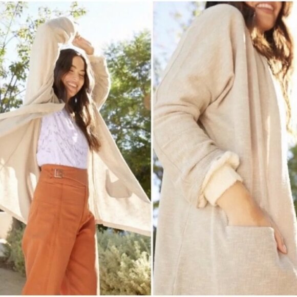 Anthropologie DONNI One Size Ribbed Cardigan Sweater Coat with Pockets OSFA - Picture 1 of 12